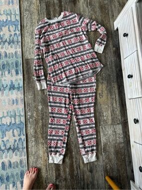 2 for $20 sale: Stars Above pajama set grey red striped geometric print